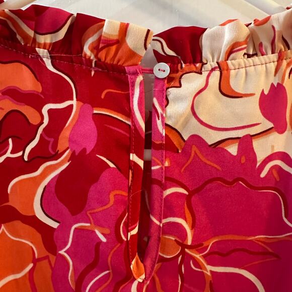 JODIFL Women's Red Orange Feminine Ruffled Neck/Sleeve Dress Small - Picture 7 of 7